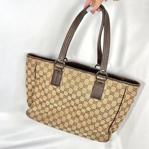 Authentic 1990s Classic Tan Gucci Monogram Tote Purse